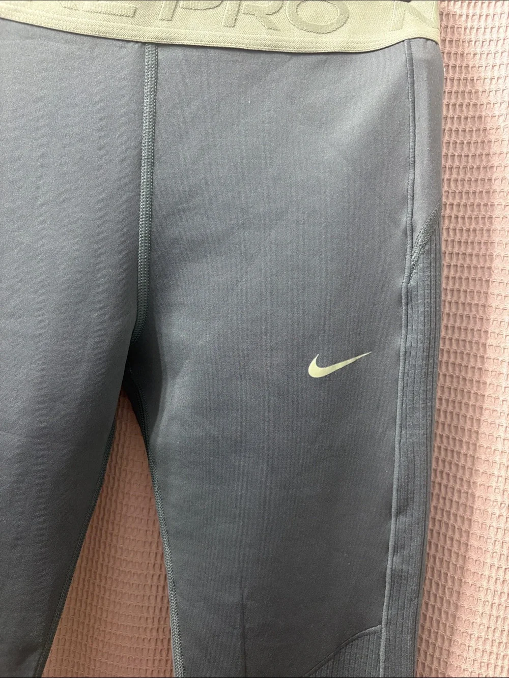 Nike Girls' Dark Teal Leggings with Light Green Waistband